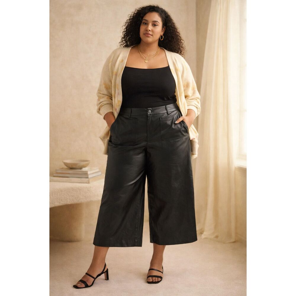 Anthropologie Maeve The Colette Faux Leather Wide Leg Pants Women's Plus Size 24